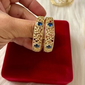 14k Gold Filled and Blue Cubic Zirconia Stone Hoops